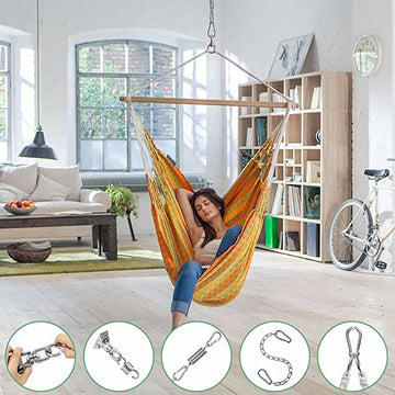 SK CHUMRA Hammock Chair Hanging Hardware Kit with Chain and Spring, Heavy Duty Porch Swing Hanger, 360 Swivel Ceiling Hooks for Punching Bag,Gym
