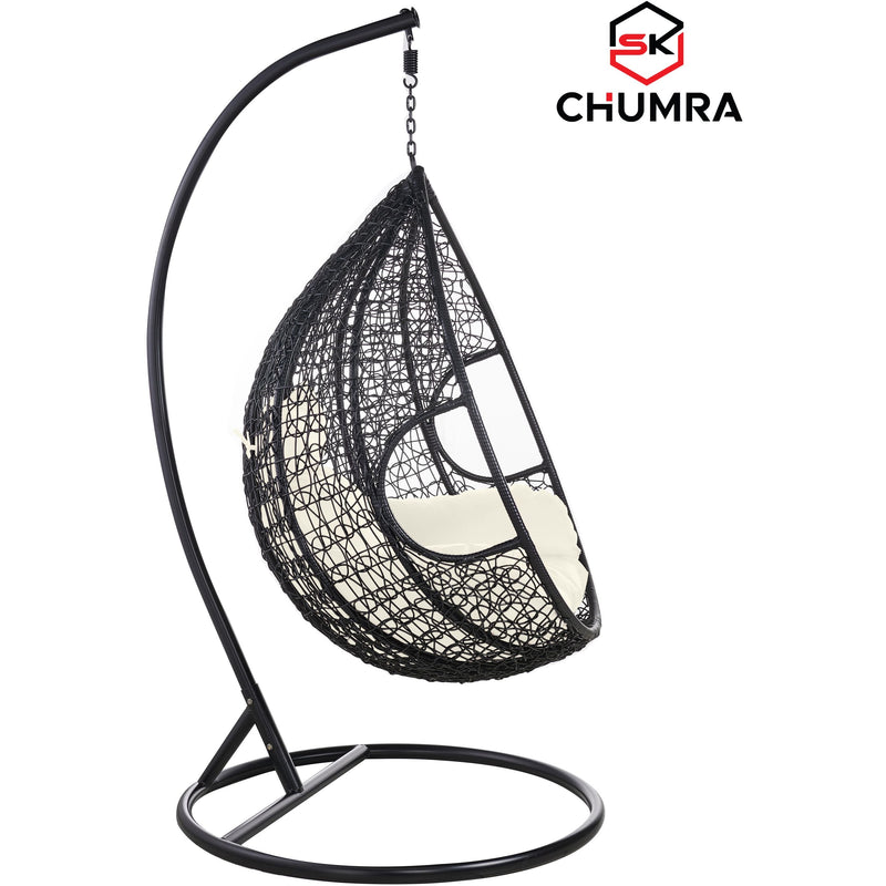 SK CHUMRA Black Egg Swing Chair Water Drop Shaped Hammock Luxury Hand Woven