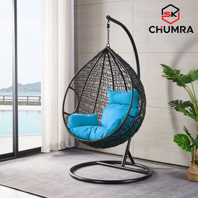 SK CHUMRA Black Egg Swing Chair Water Drop Shaped Hammock Luxury Hand Woven