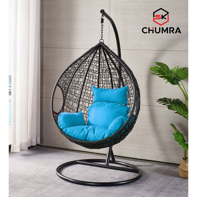 SK CHUMRA Black Egg Swing Chair Water Drop Shaped Hammock Luxury Hand Woven