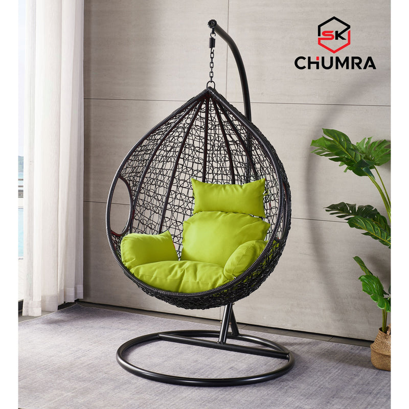 SK CHUMRA Black Egg Swing Chair Water Drop Shaped Hammock Luxury Hand Woven