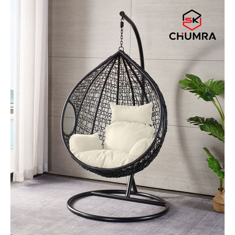 SK CHUMRA Black Egg Swing Chair Water Drop Shaped Hammock Luxury Hand Woven
