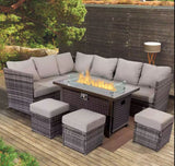 Stock Uland All Weather Patio Garden Furniture 6pcs Outdoor Sectional Fire Pit Sofa Set