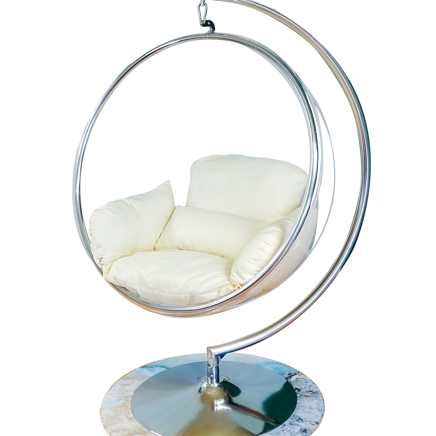 Chrome Acrylic Bubble Swing chair with Stand, Cushion, Chrome or silver ...