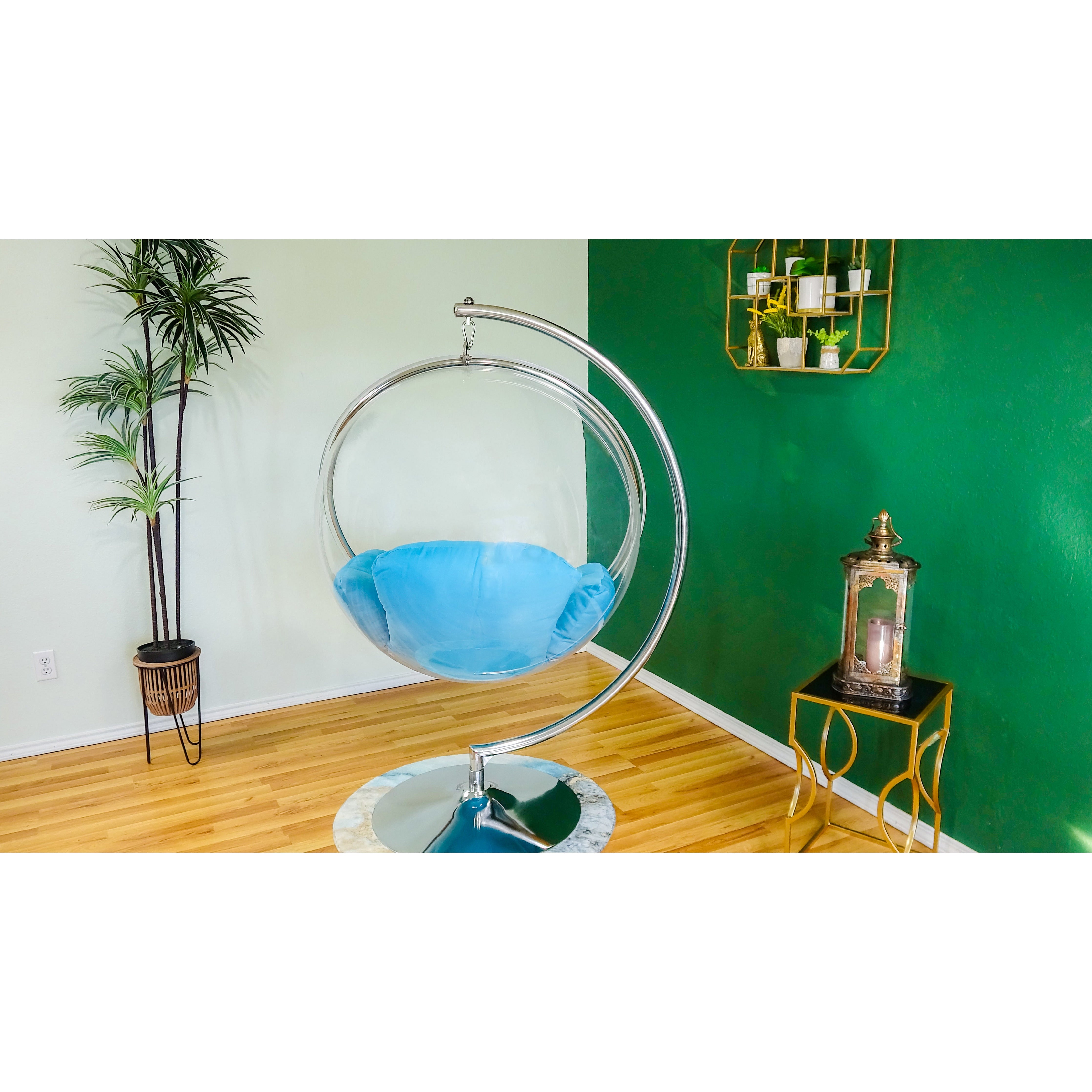 Chrome Acrylic Bubble Swing chair with Stand, Cushion, Chrome or silver