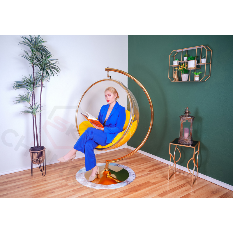 yellow bubble chair with stand