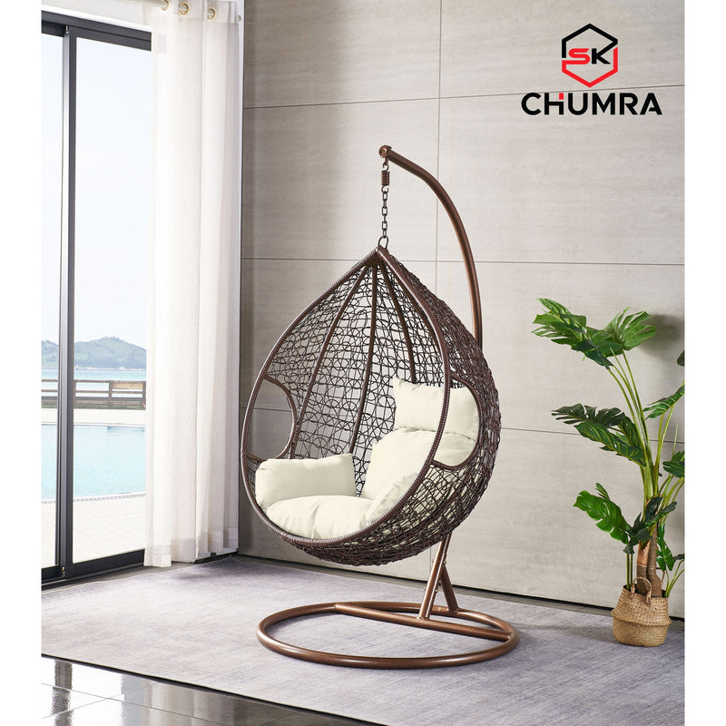 SK CHUMRA Brown Egg Swing Chair Water Drop Shaped Hammock Luxury Hand Woven